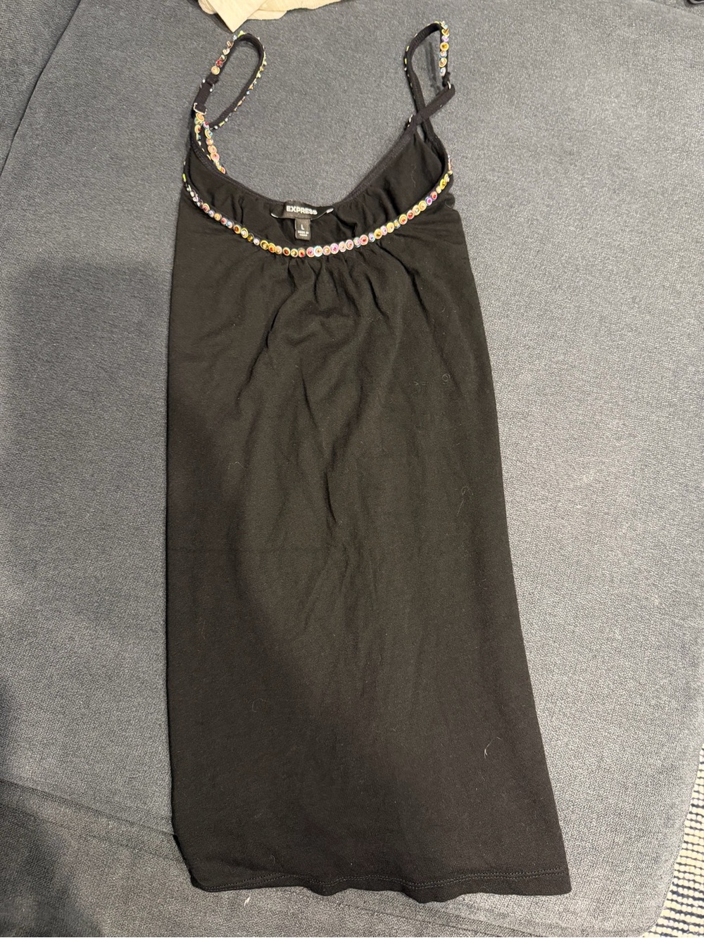 Express Black Beaded Strap Tank Dress with Multicolor Beads